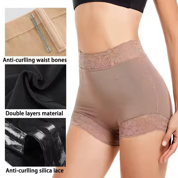 High Waist Lace Seamless Butt Lifting Padded Boyshort Shapewear for Women