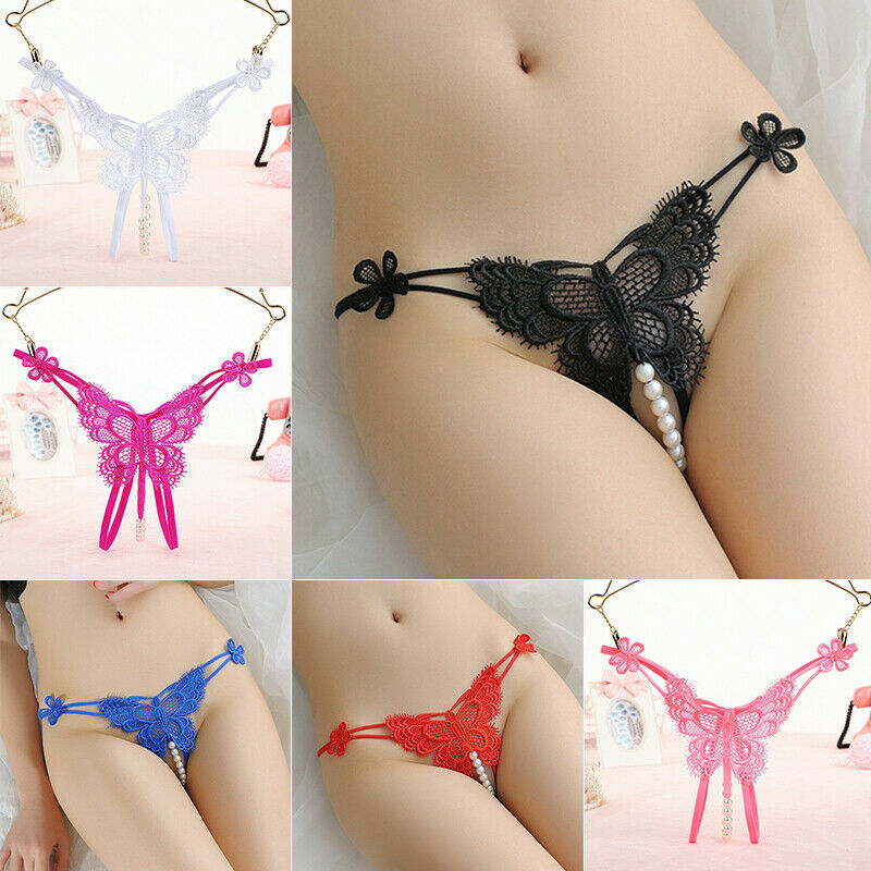 Sexy Women Crotchles Panty Pearl Butterfly Thong G-string Lingerie Underwear USA