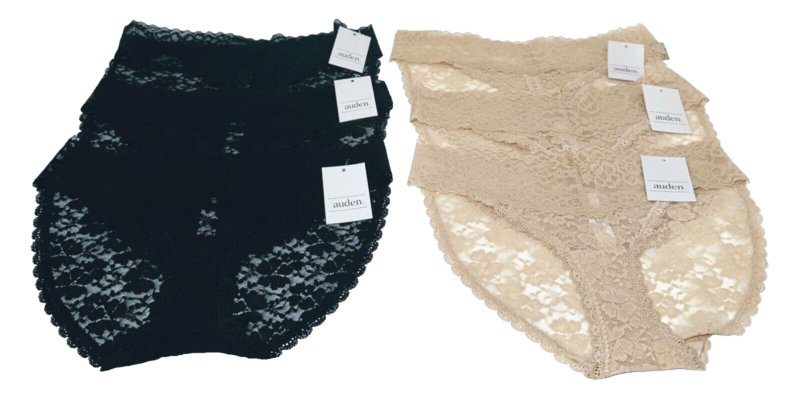 6 PACK Auden Women’s All over Lace Brief Panty Underwear-Size XS-Black & Beige