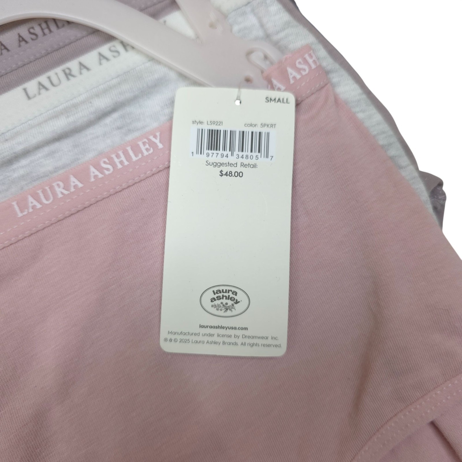 Laura Ashley Womens 5-Pack Cotton Tag-Free Panties Size Small Pink Gray Blue