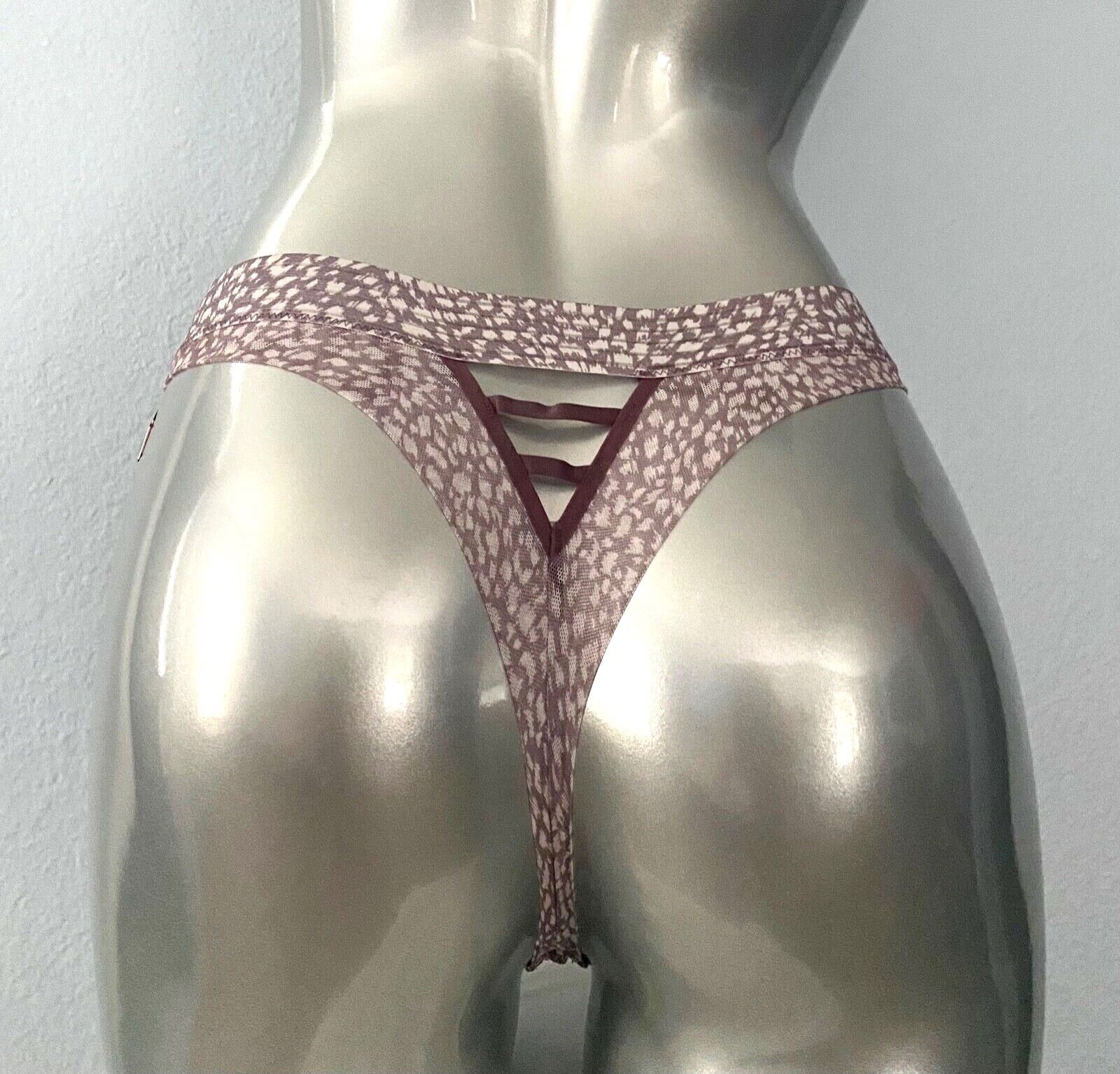 Victoria’s Secret Thong Panty Angelight Animal Print Sexy Sheer Strappy Small