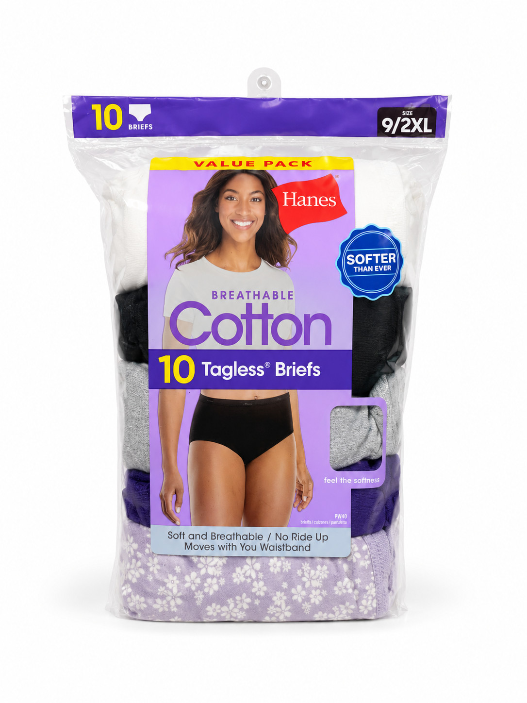 Hanes Women’s 10 Pack Cotton Blend Brief Panties Size Large Full Coverage Assort