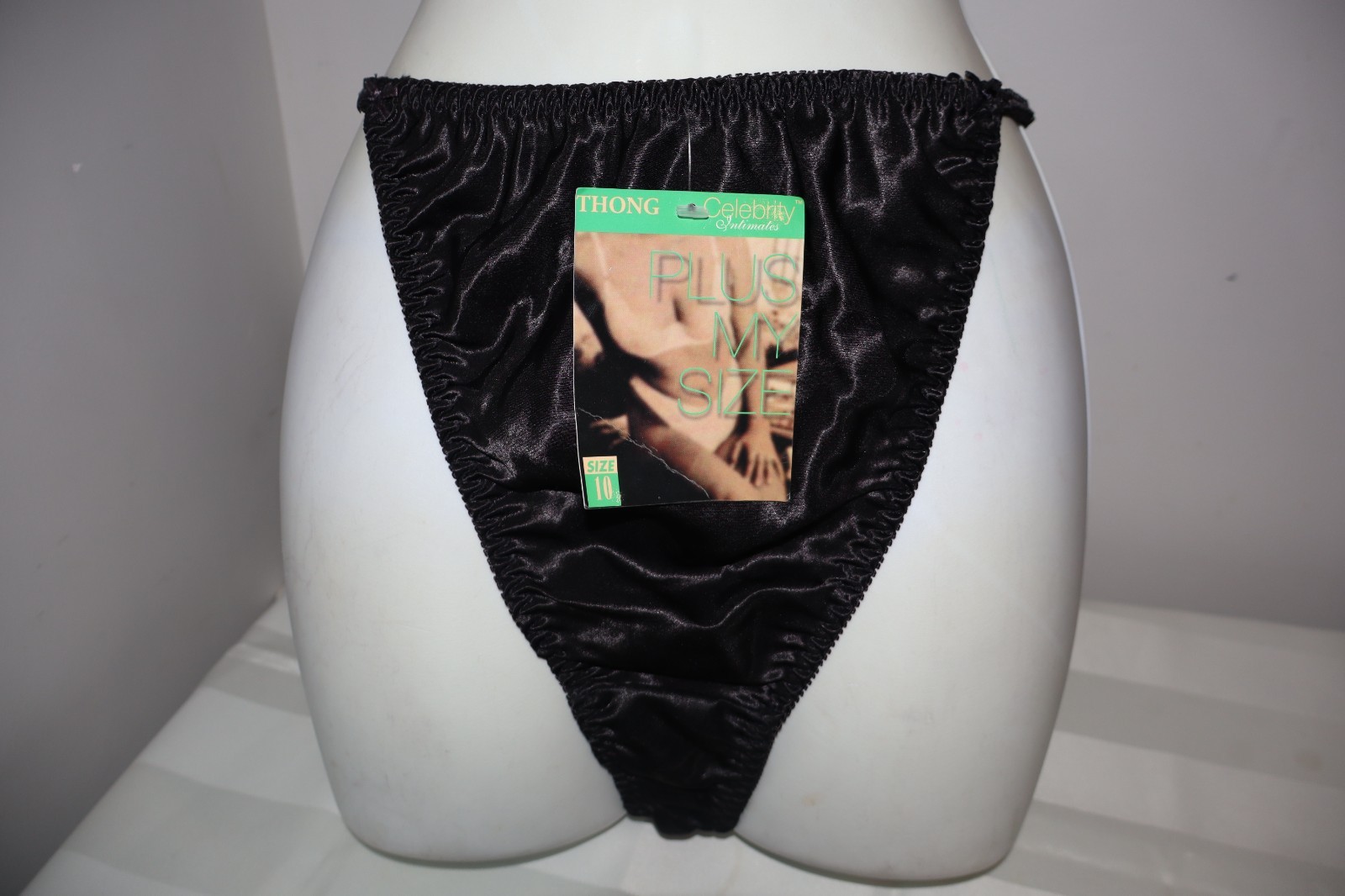 Vintage Celebrity Intimates Black Satin Poly String Thong Plus Size 3X 10