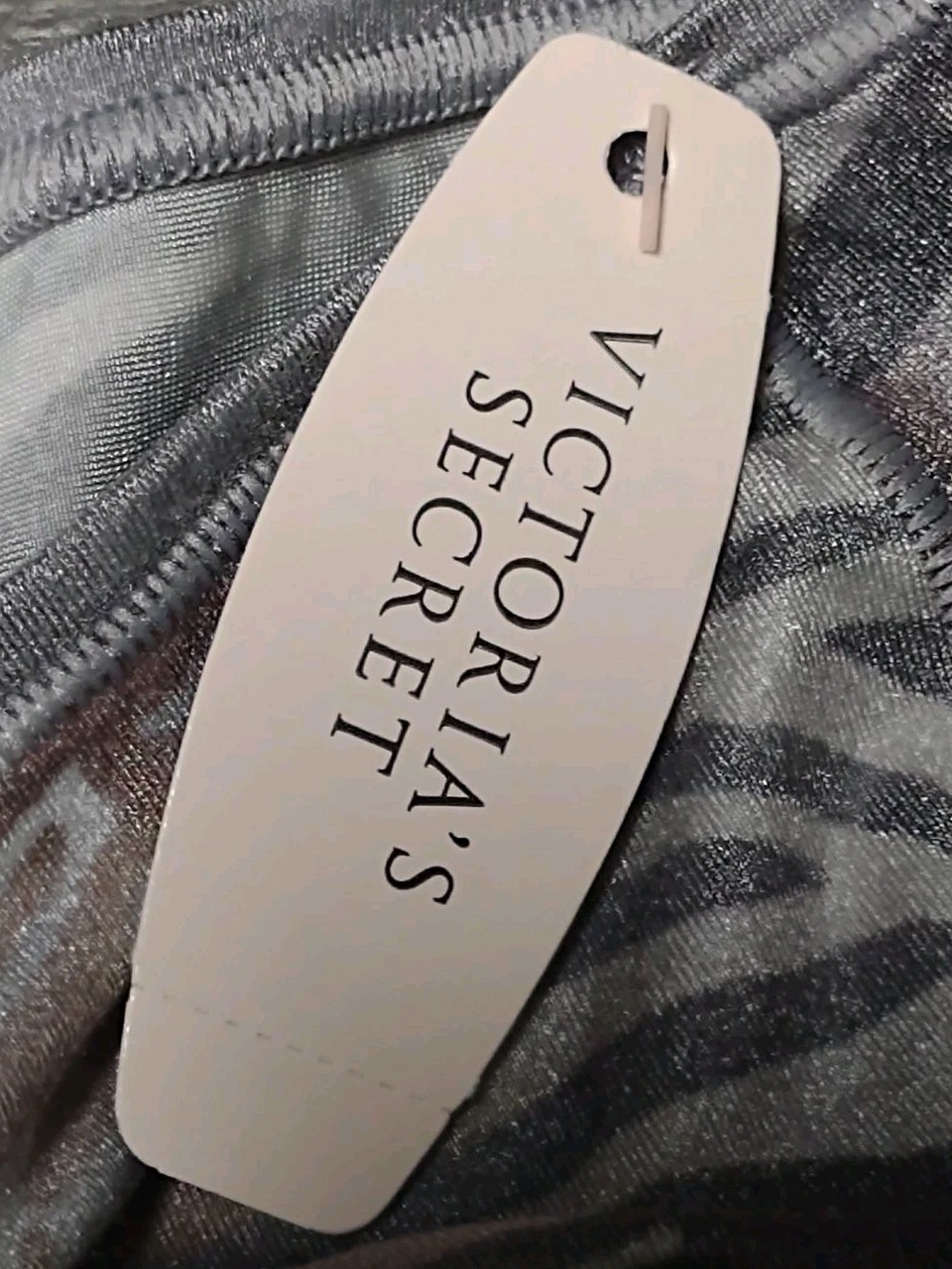 NWT Victoria’s Secret Panty Lg Hiphugger Nylon Spandex Gray Zebra Stripe 2011