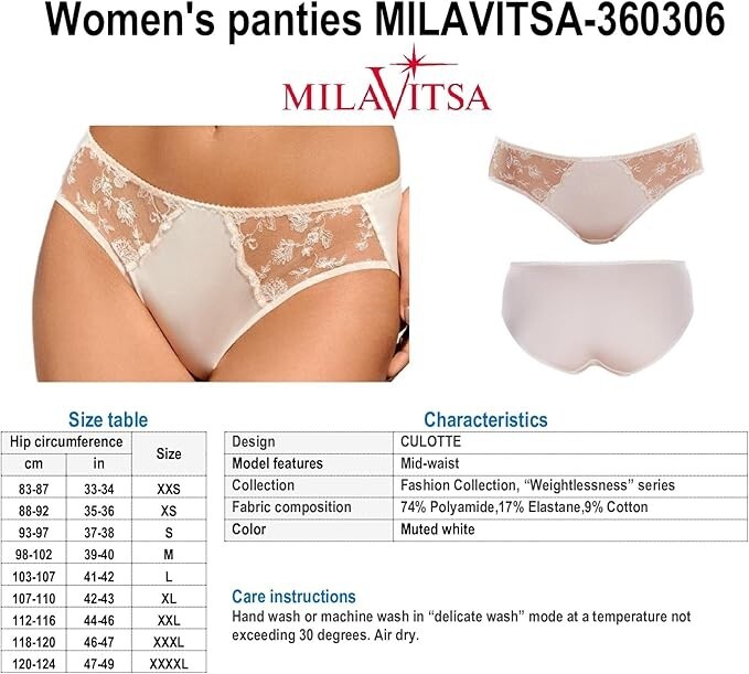 Victoria Bella MILAVITSA-360306 Women’s panties, CULOTTEES with lace, mid-waist