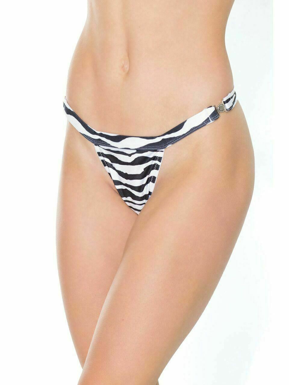 Womens Thong Quick Release Side Clip Panty Black or Zebra Pattern One Size