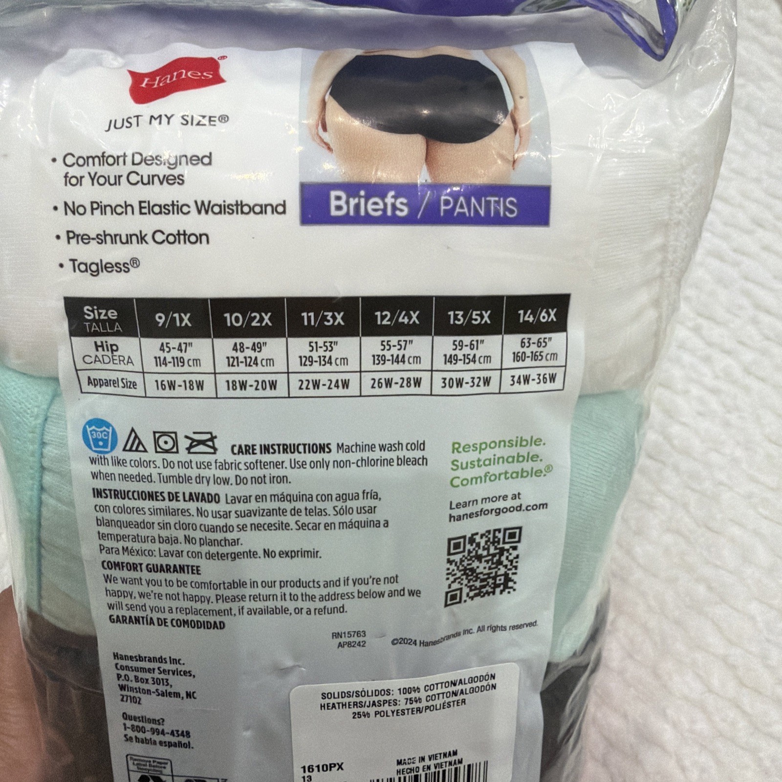 Hanes Women’s Cotton Assorted Briefs 10-Pack Sz 5X 30W-32W