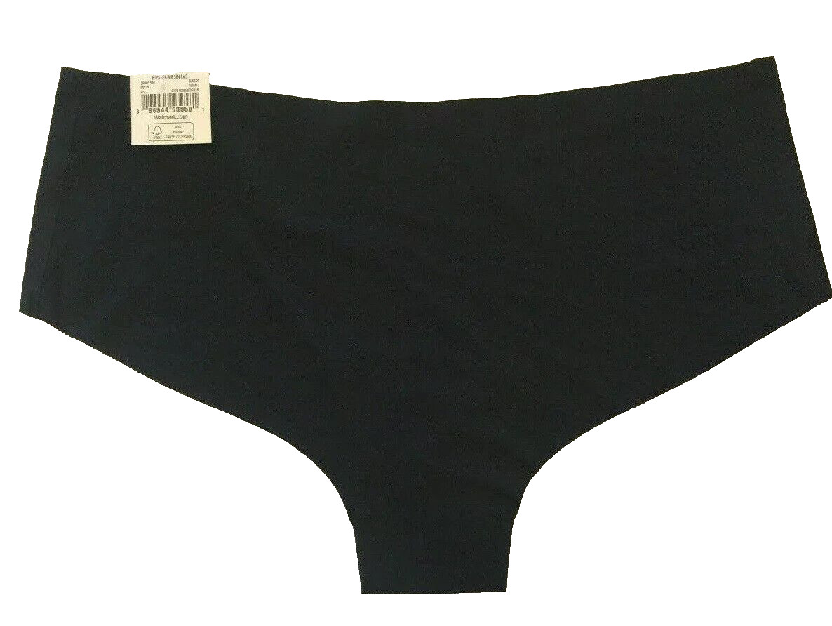 Black Laser Cut Hipster Style Panties Size L Solid Color Smooth Nylon Spandex