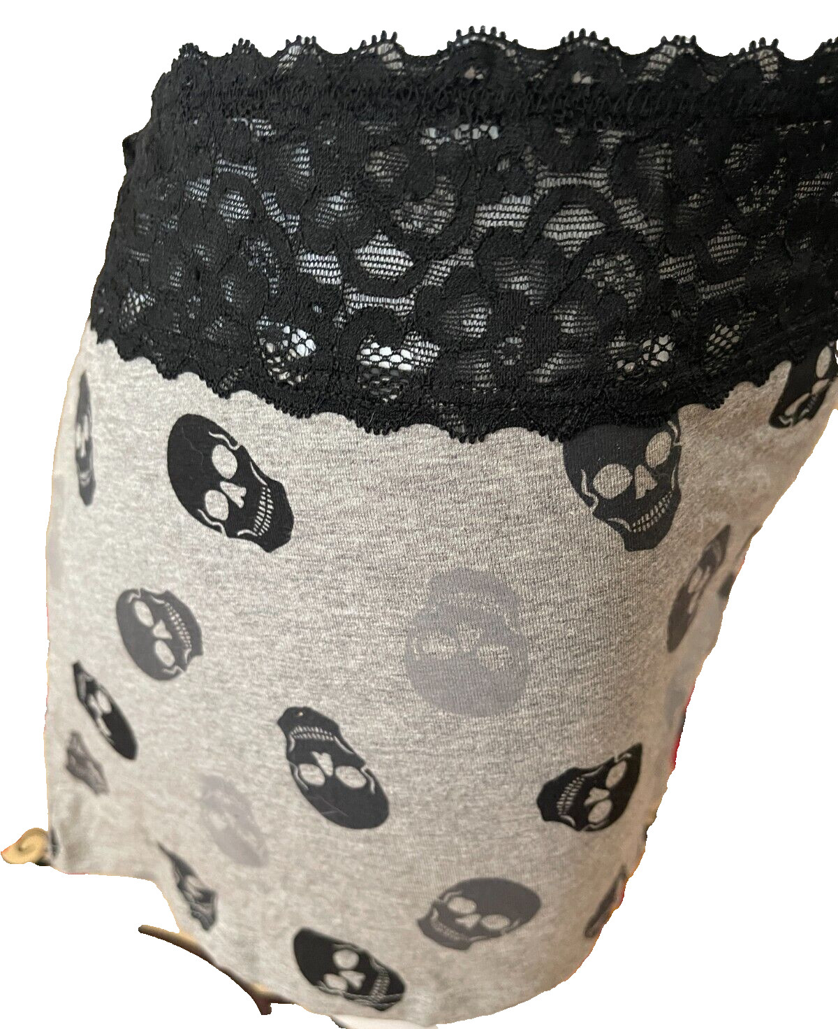 Torrid +6 Gray Heather Skull Graphic Wide Lace Waistband Cotton Boyshort Panties