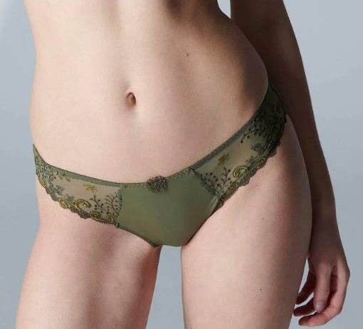 NWT SIMONE PERELE 12X720 “Delice” Lace Bikini Panty, Dark Green, France