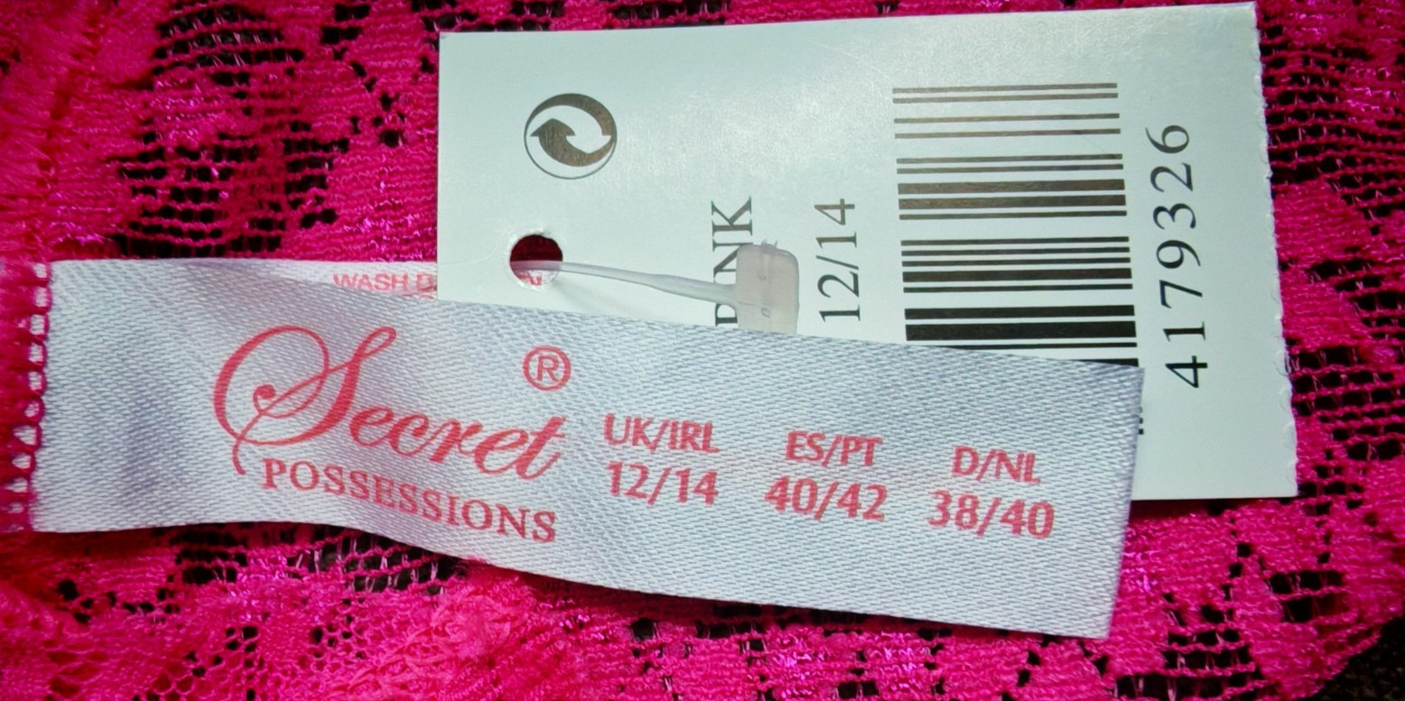 Primark Secret Possessions Fuchsia Pink Lacey Thong Size Medium 12 To 14