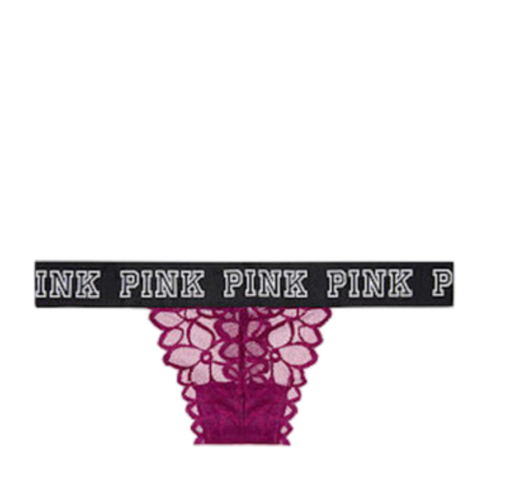 Victoria’s Secret PINK Logo Elastic Lace Thong Panty Ruby Wine