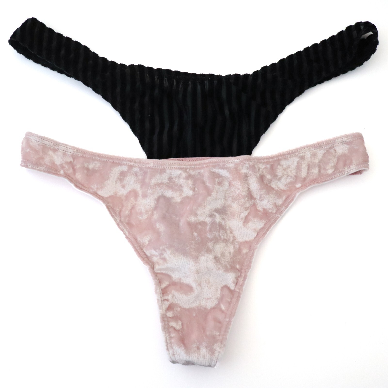 2 NEW Victoria’s Secret 2021 PINK Velvet Striped Thong Panty Lot LARGE
