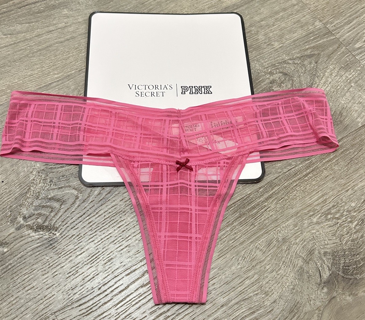 NWT Victoria’s Secret Plaid Lace Thong panties M Garden Pink $14.95