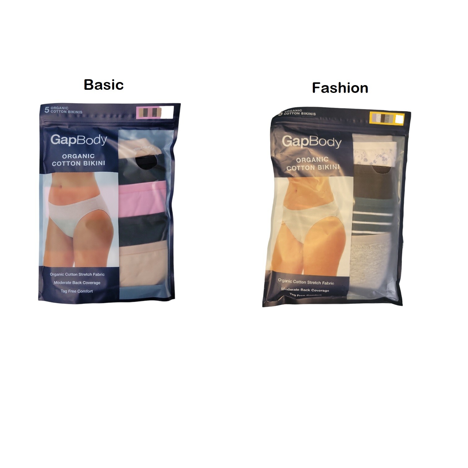 GapBody Women’s 5-Pack Tag-Free Organic Cotton Stretch Bikini