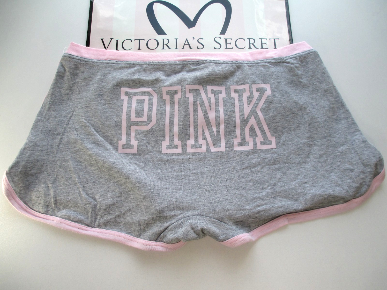 VICTORIA’S SECRET PINK Cotton Boyshort Panty M L Heather Gray NWT Logo Back VS