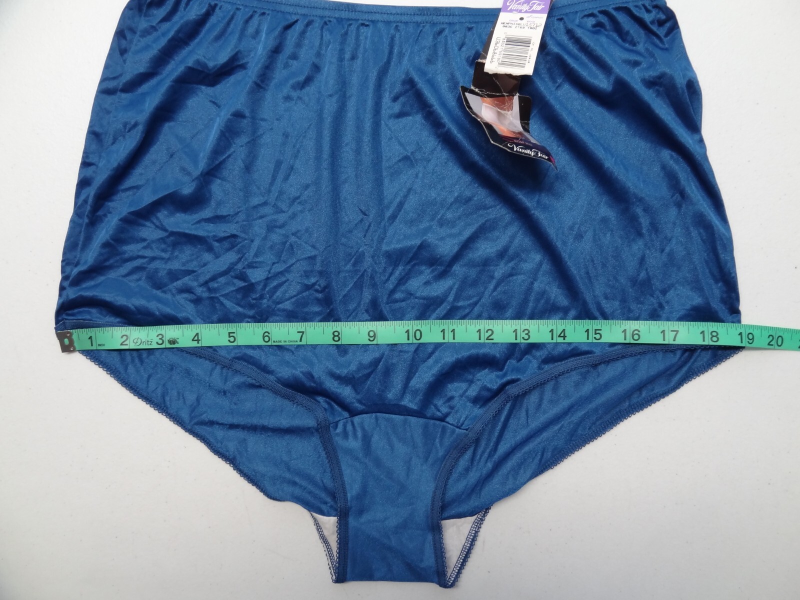 NWT Vanity Fair 8 15712 Hi Waist Nylon Brief Satin Memphis Blue Panty VTG