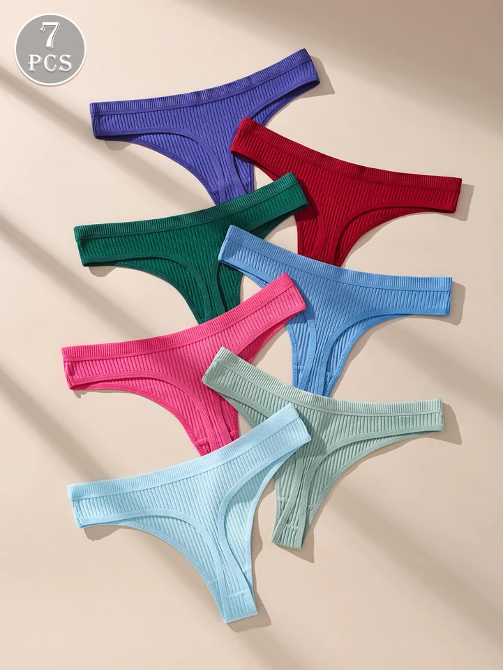 Low Rise Cotton G String Panties Women’s Solid Soft Stretch Comfort Fit 7 Pcs