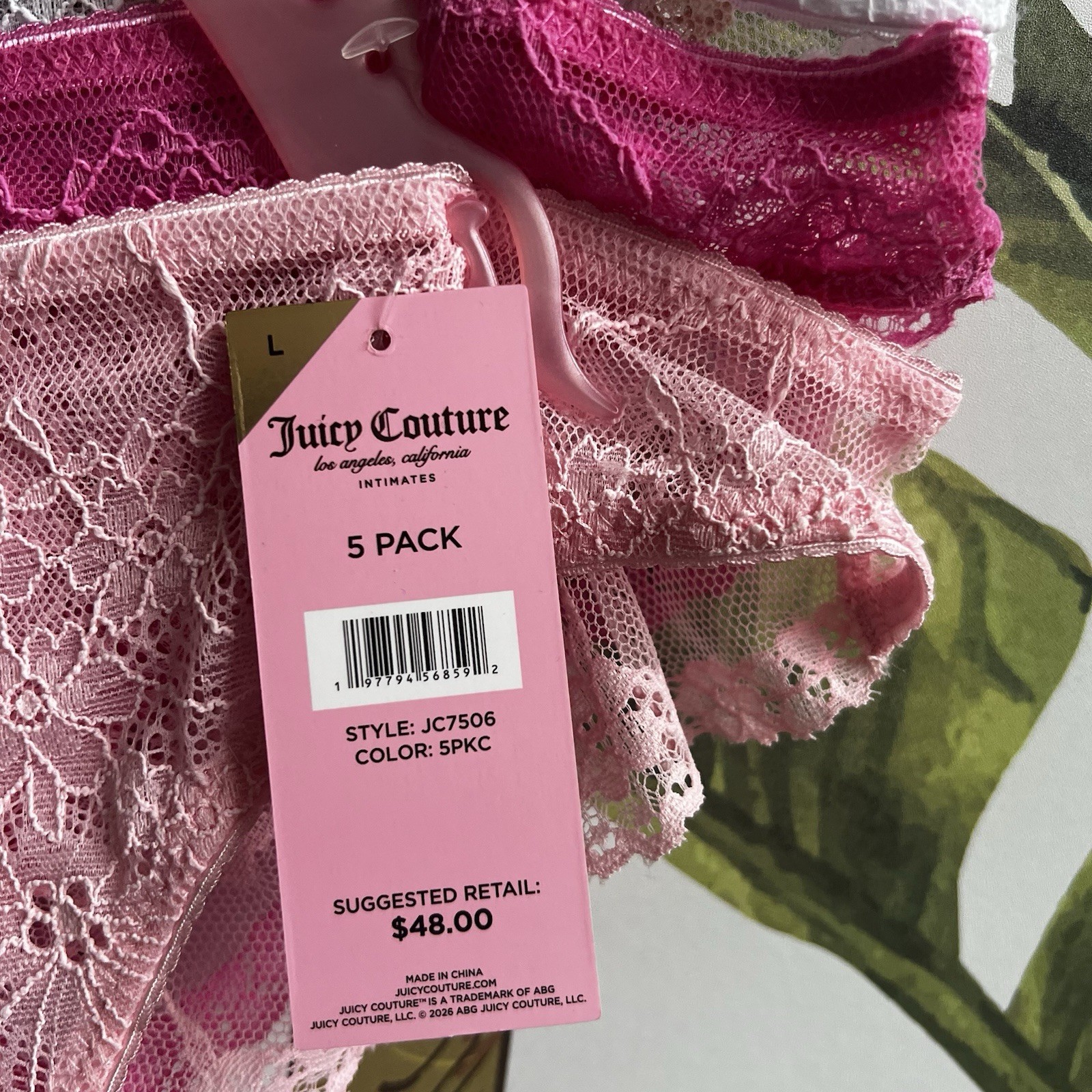 SiZE L – juicy couture 5 PACK INTIMATES Panty Color:Pink Peach Black White Brown