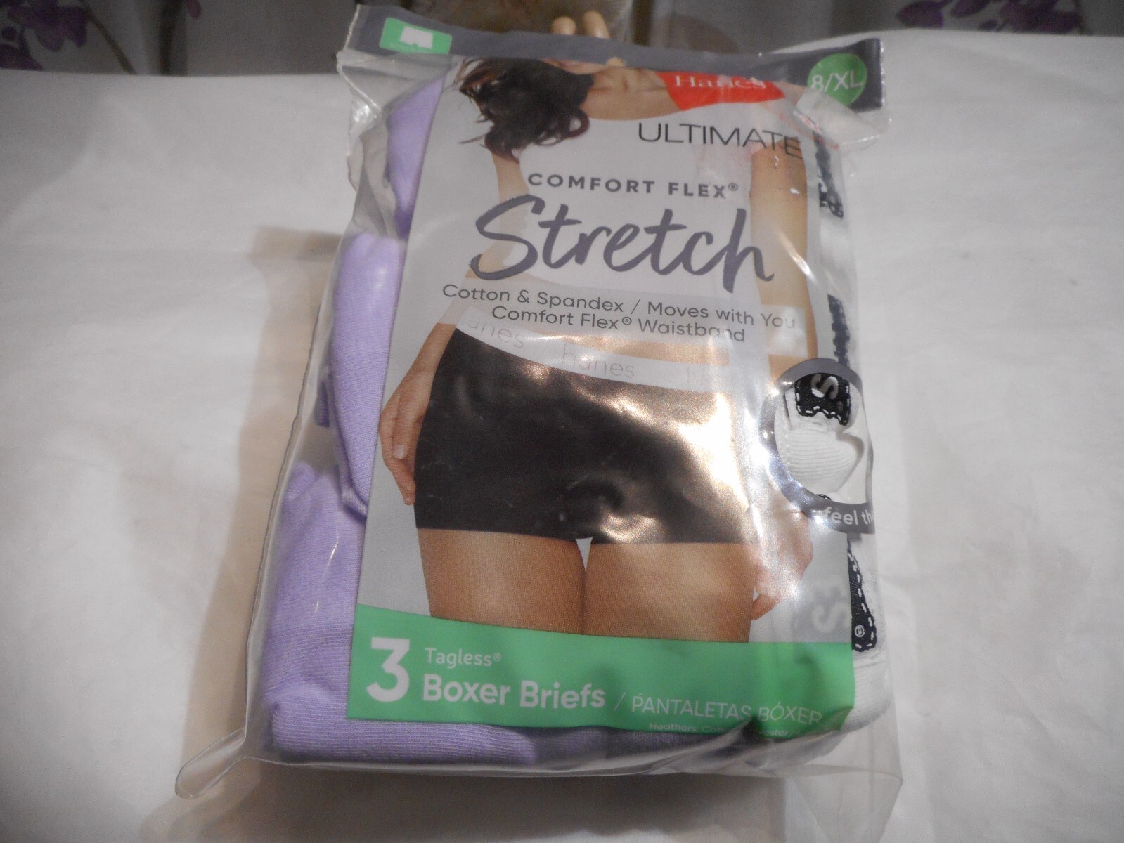Hanes Ultimate Women’s 3 Tagless Boxer Briefs Purple/White Panty Size 8/XL