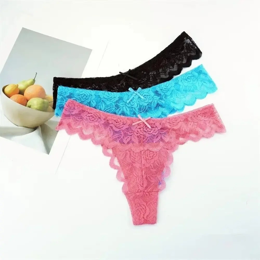 3 Pack Women Sexy Lace Underwear Lingerie Panties G-String Brief Thong Plus Size