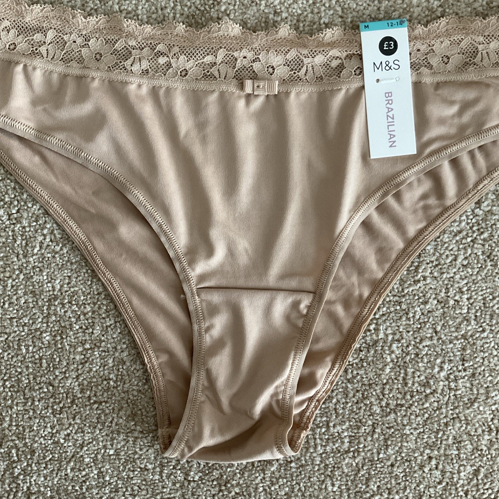 M&S 2 PACK Size M 12-14 Ladies Pretty Soft Brazilian Knickers Rose Quartz Lace