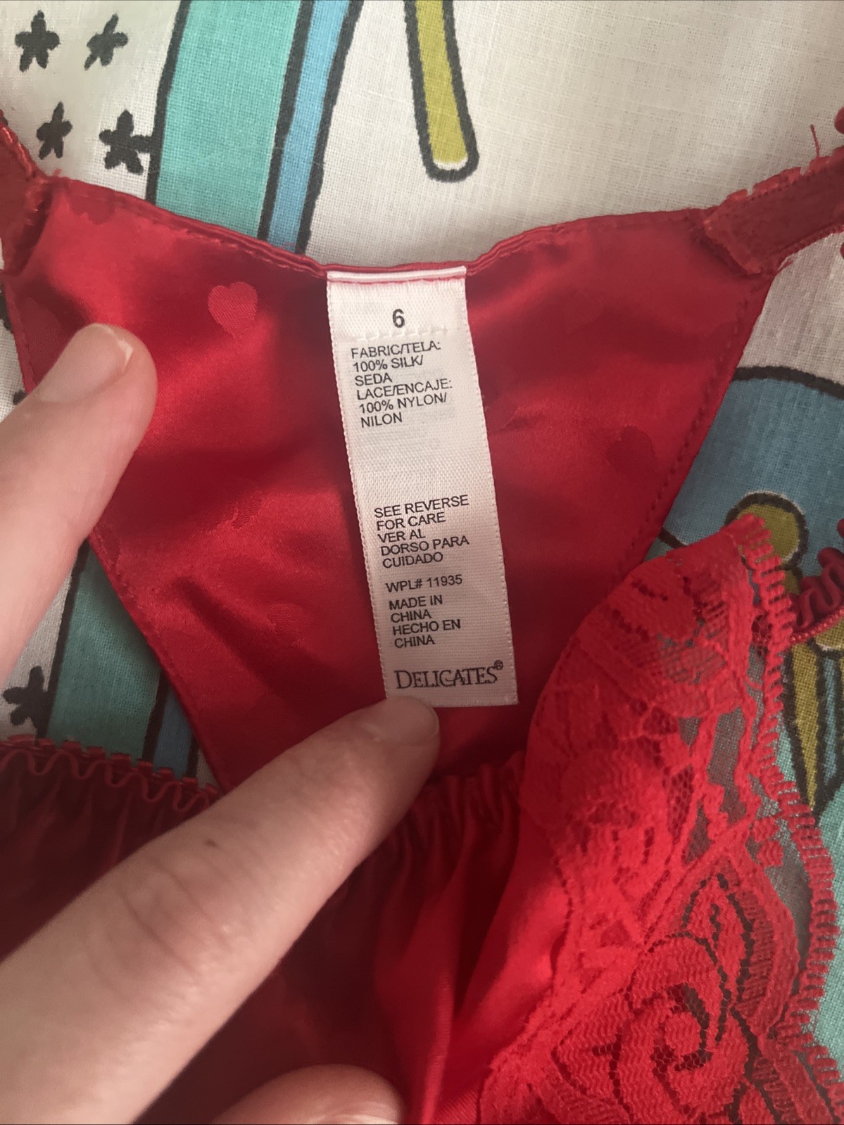 VTG Delicates 100% Silk Red Satin Thong Panties Second Skin Lace Hearts NWOT