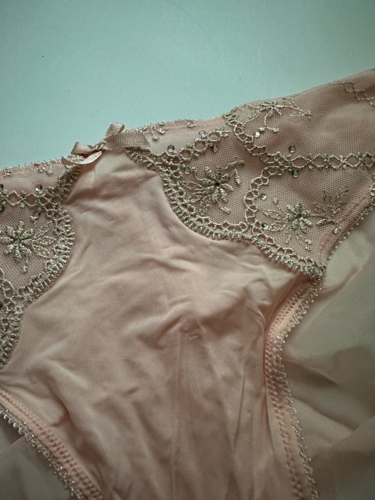 Victoria’s Secret Dream Angels Bikini Panty NWT Pink Gold Embroidery Crystals