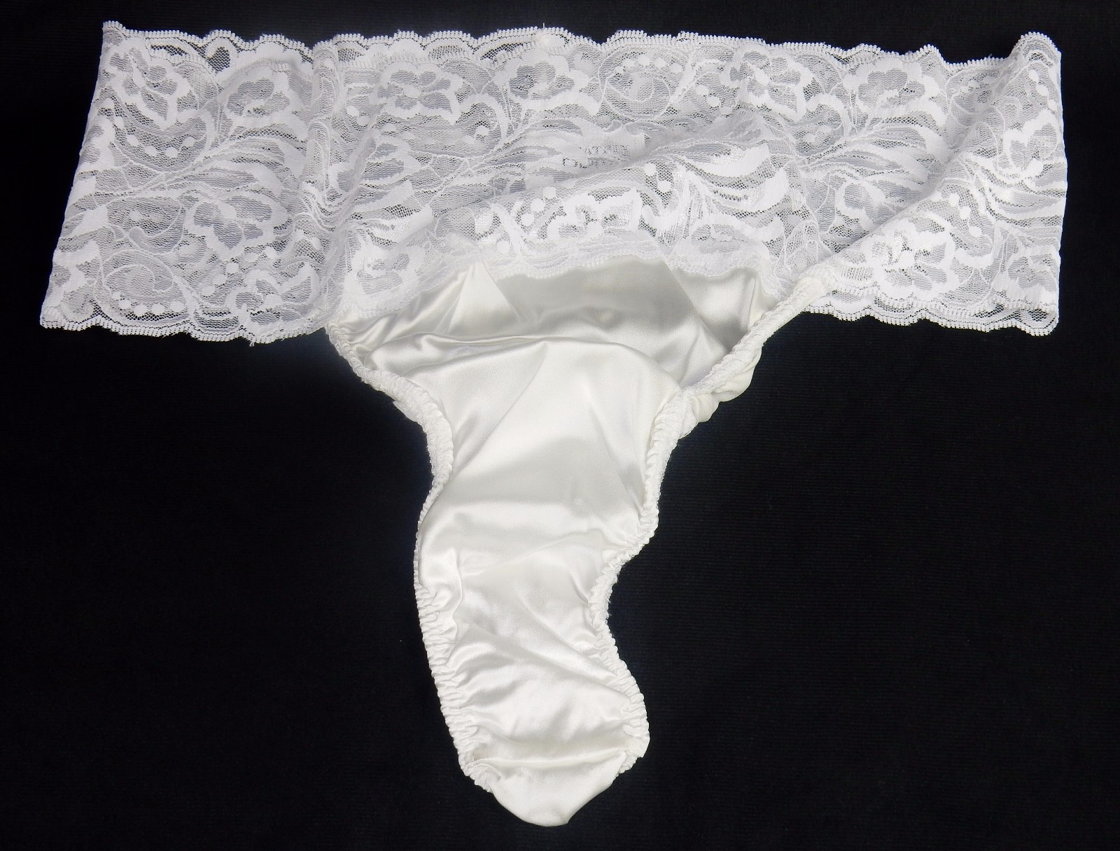 Plus Size Lingerie, Bridal Thong w/Wide Lace Waistband, Blue or White