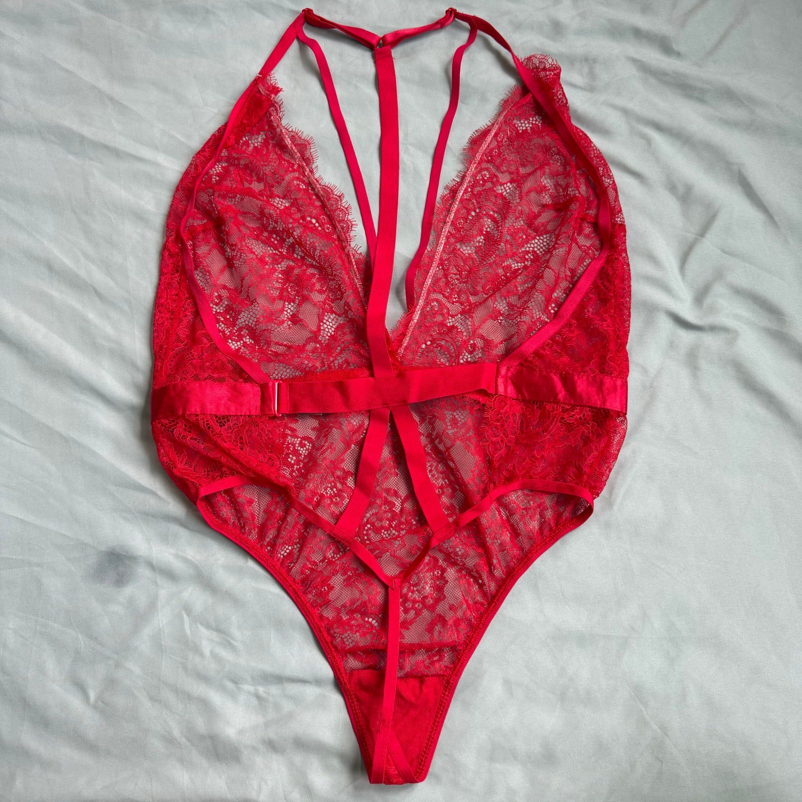 Victoria’s Secret Red Lace Teddy Bodysuit Strappy Back Lingerie Women’s L/G