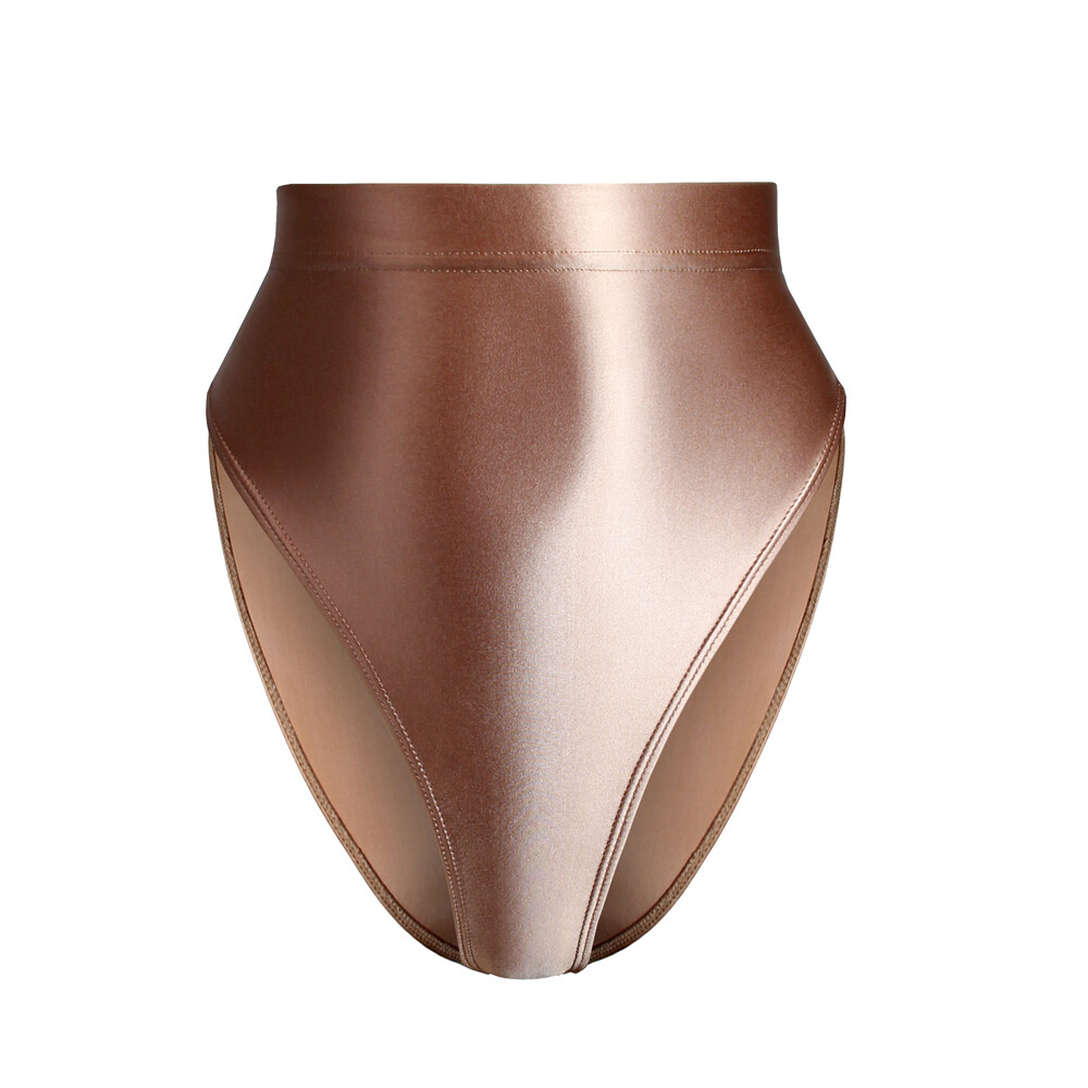 Women Sexy Shiny High-Waisted Panties Glossy Gymnastics Briefs Inner Outer Wear