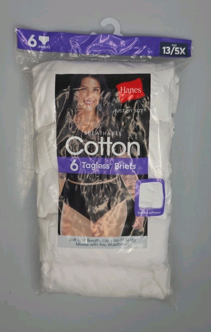Hanes Just My Size Women’s Breathable Cotton Tagless Briefs 6 pack New 13/5x