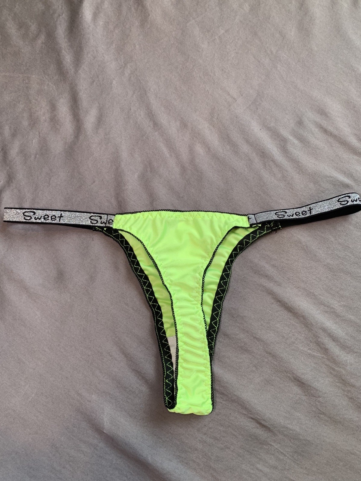 Sweet Neon Thong Panties XL Black Trim Solid Logo Accent