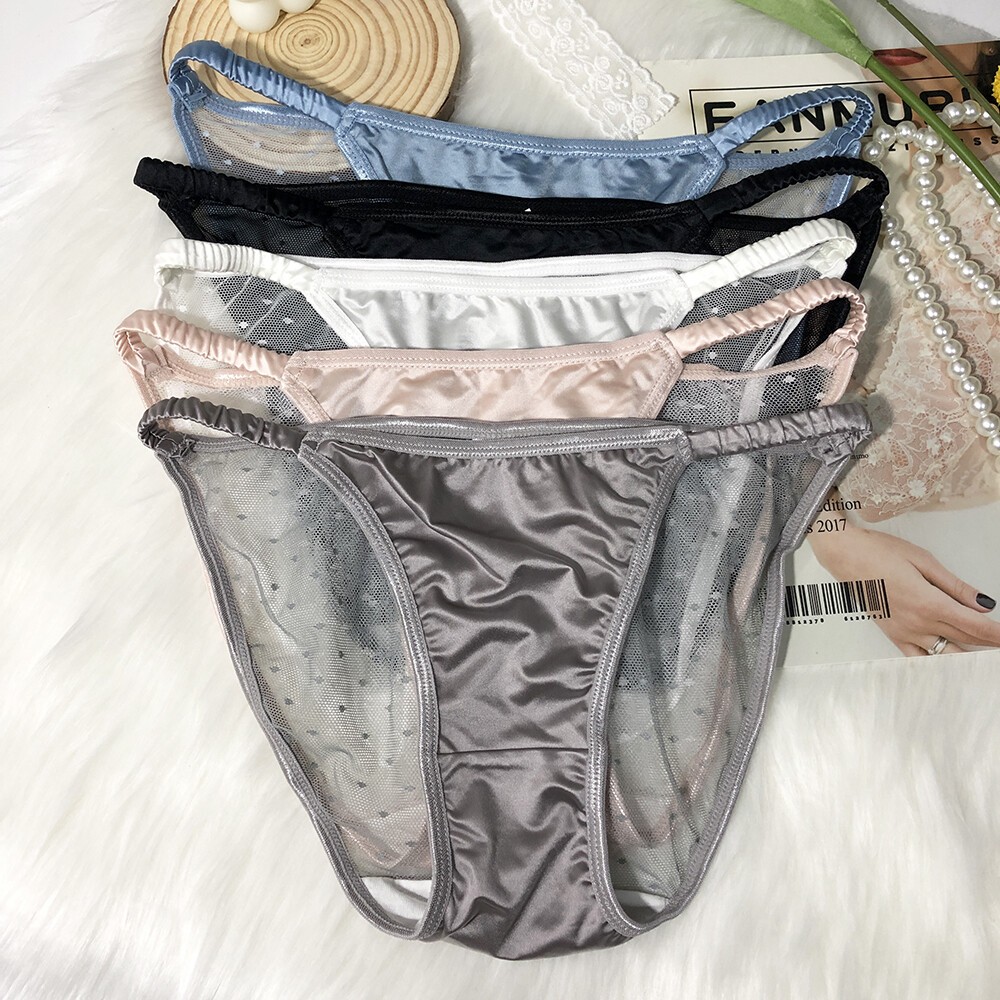 Pack Of 5 Sexy Womens Vintage Satin Panties String Bikinis Underwear Sexy Briefs