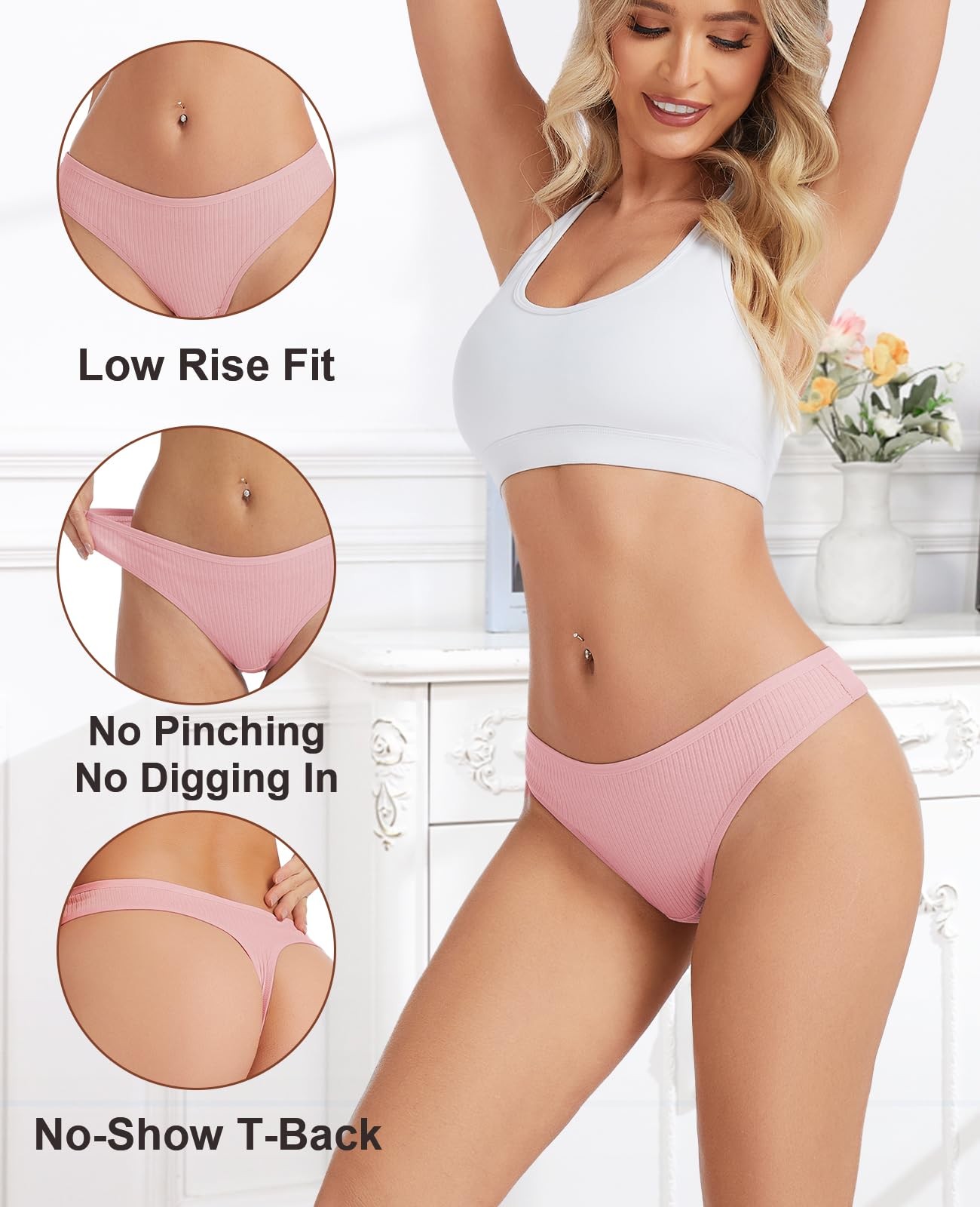 Sunm Boutique Cotton Thongs For Women Rise Sexy Womens Underwear Ribbed Cotton
