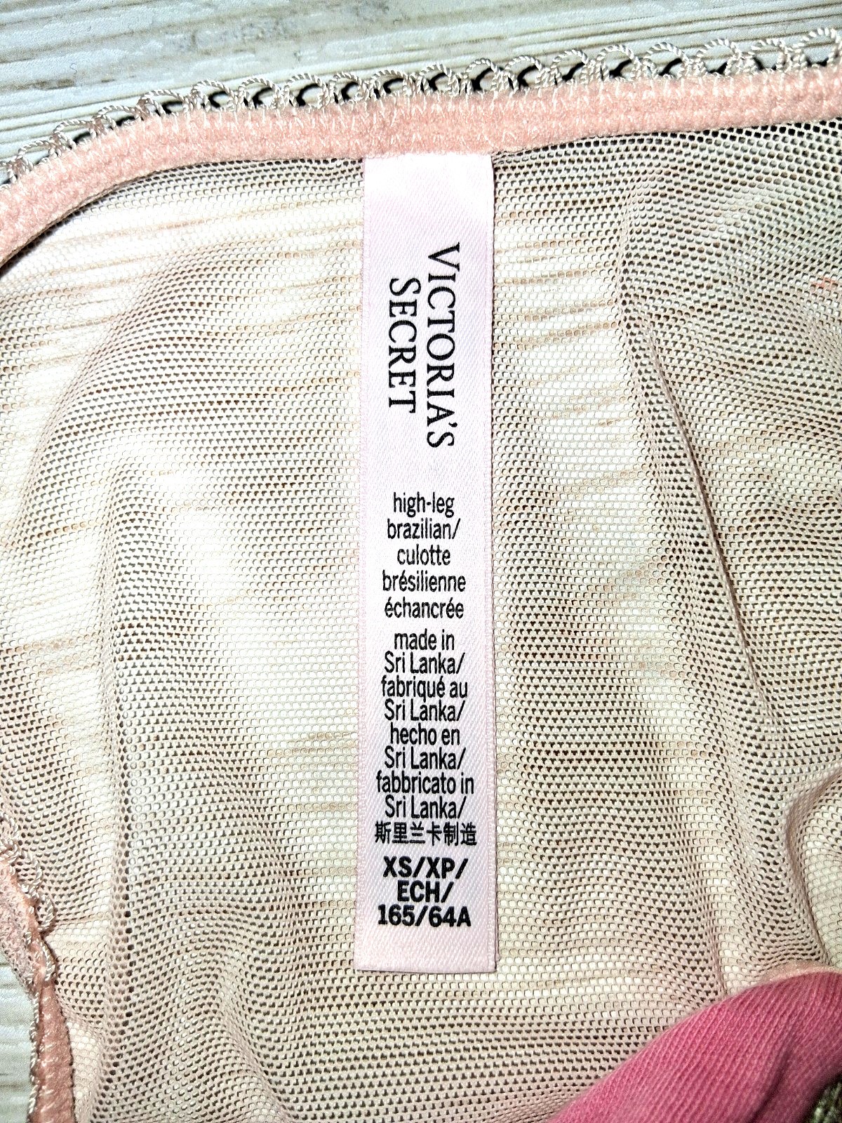 Victoria’s Secret High Leg Brazilian Panty Size XS Light Pink Roses Embroidered