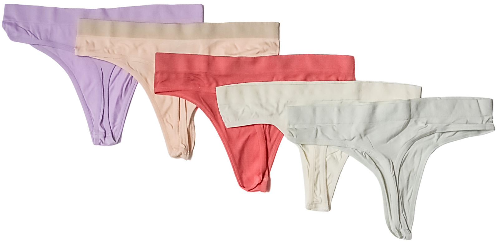 5 Pack Women’s Thong Panties Size M Assorted Colors Purple Beige Rose Gray White