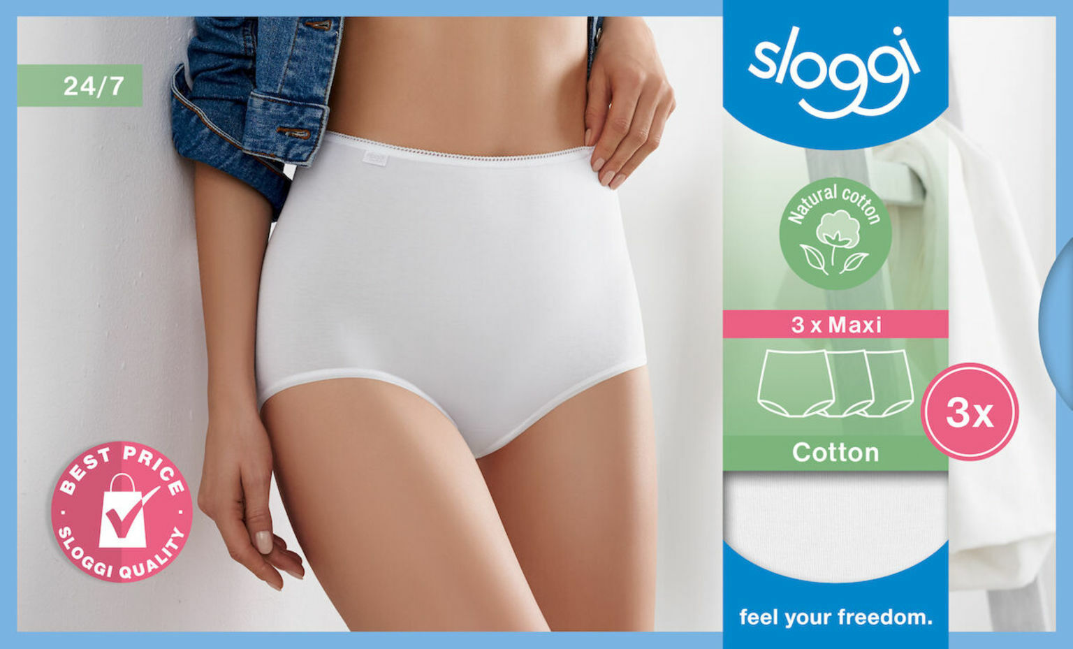 Sloggi 24/7 Cotton Maxi C3P 38 – 54 Cotton 3er Pack White/Black / Skin