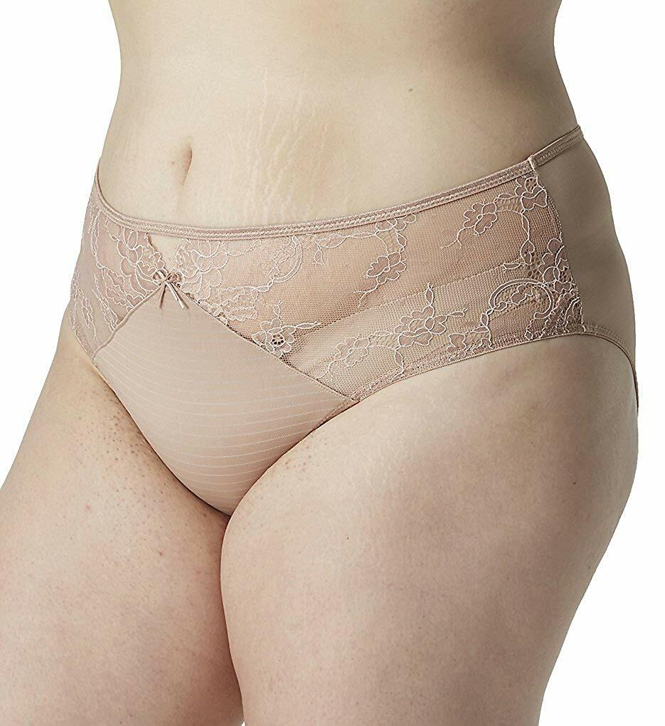 Ashley Graham Basic Hi Cut Plus Size Brief Panty  Beige Cappuccino 3X