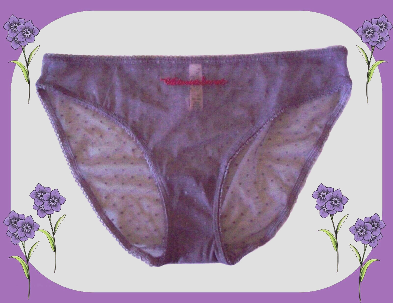 M Lilac Purple Polka Dot Mesh LOGO Stretch Victoria’s Secret BIKINI Panty