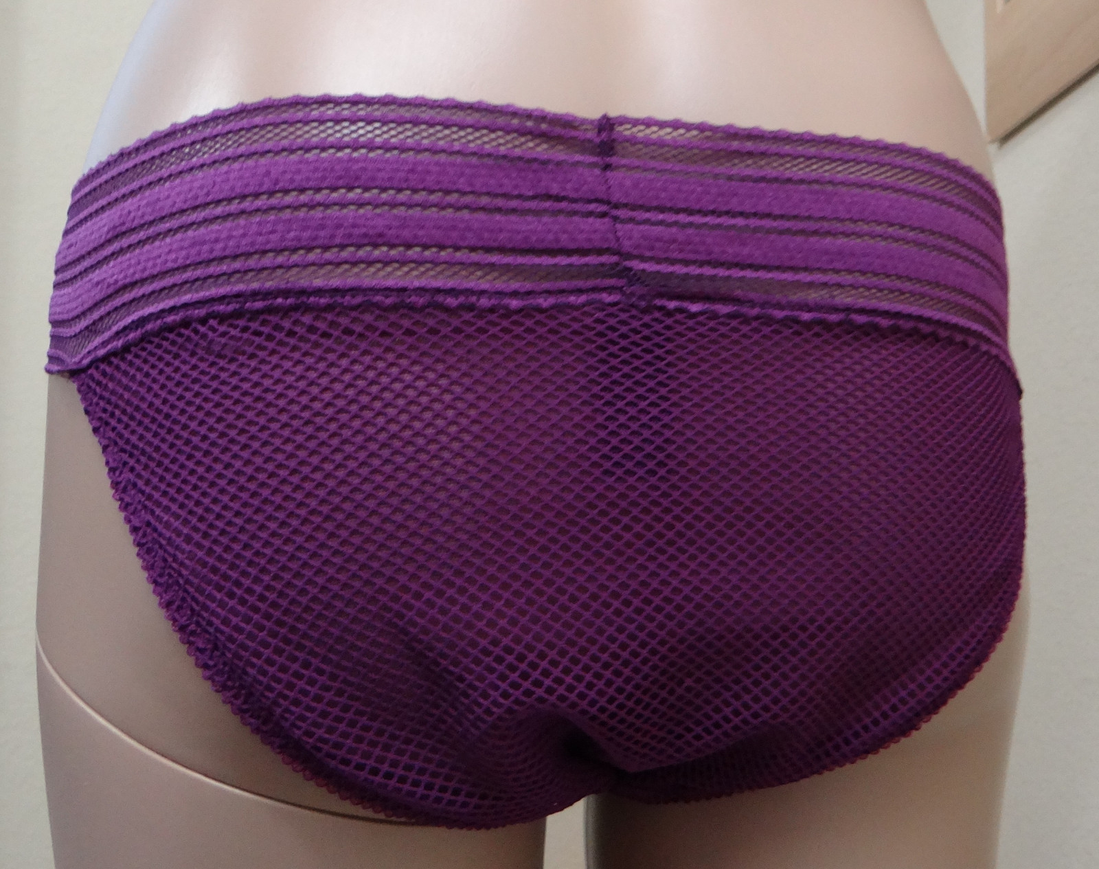 NWT TRUTH OR DARE by MADONNA bordeaux purple check mesh bikini panty,S #TD7240