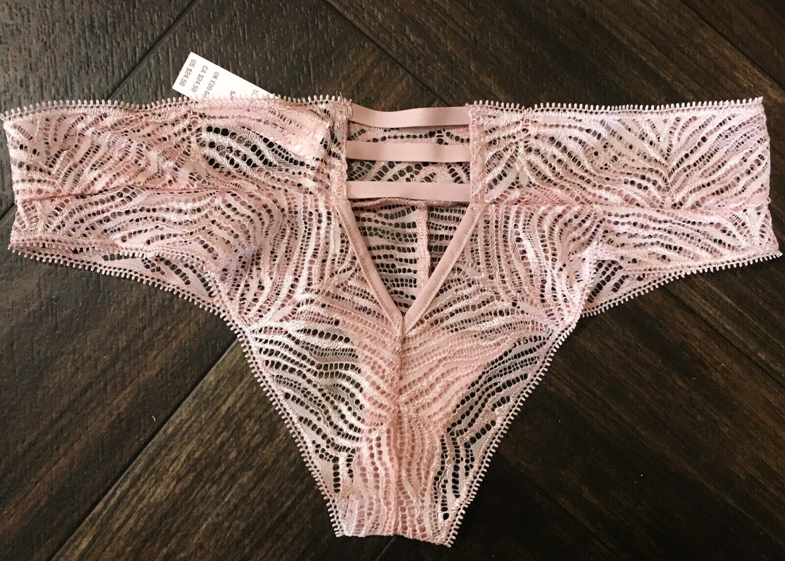 Nwt Victorias Secret Luxe Lingerie Demure Pink Cut Out Zebra Lace Tanga Panty L