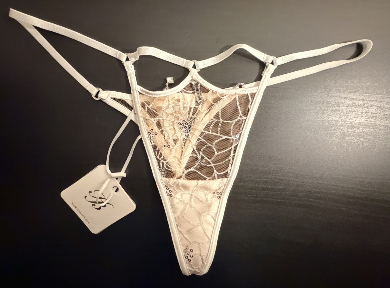 New Honey Birdette Sylvie Glow White Thong String Size XS