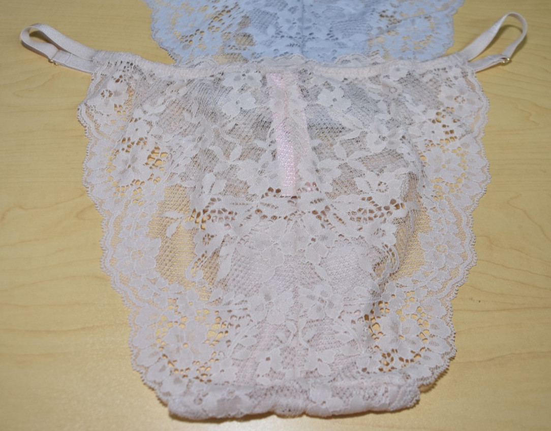 3 Victoria’s Secret Pink Gray Cream Dream Angels Mini String Bikini Panty XL Lot