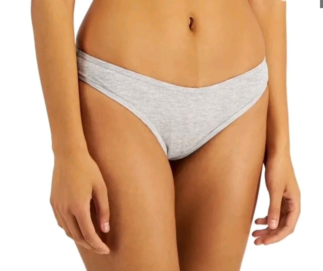 Jenni Women’s Large Ribbed Knit Thong Panty Underwear, Gray Heather
