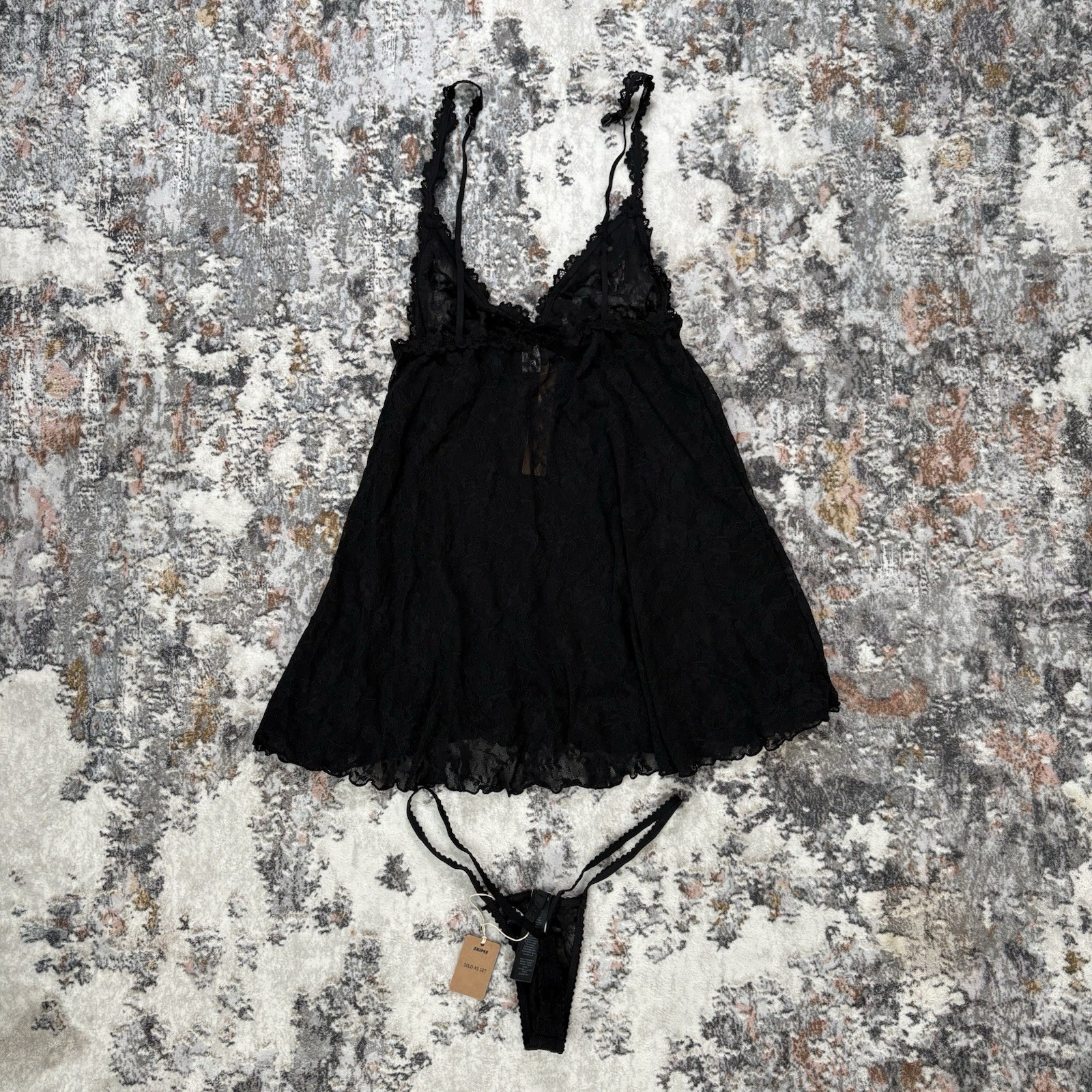 Skims STRETCH LACE SLIP AND THONG SET Black Size: XXS NWT