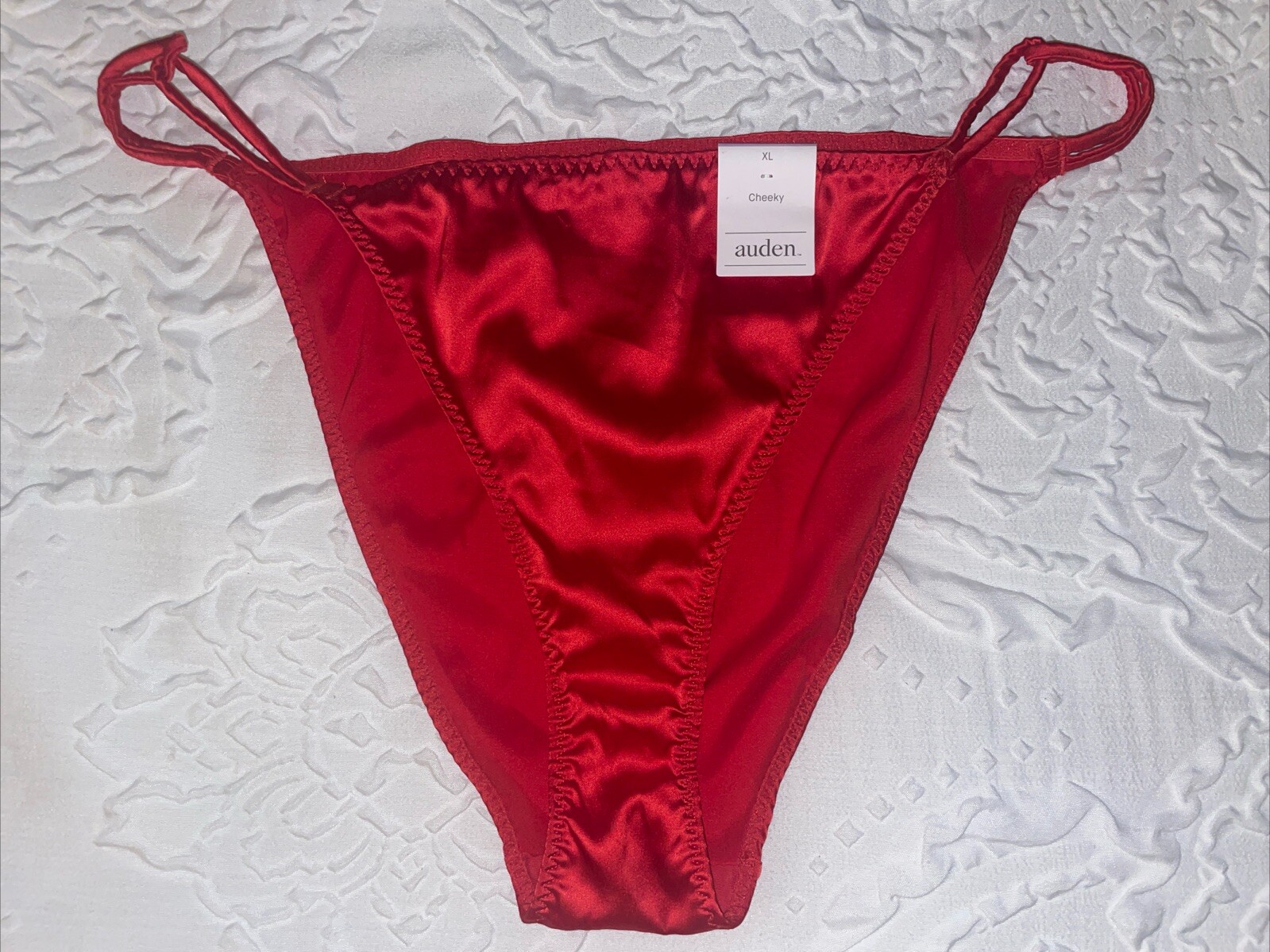 Panties Woman’s XL Shiny Red Cheeky Double String Satin Bikini Hi Cut Leg NWT
