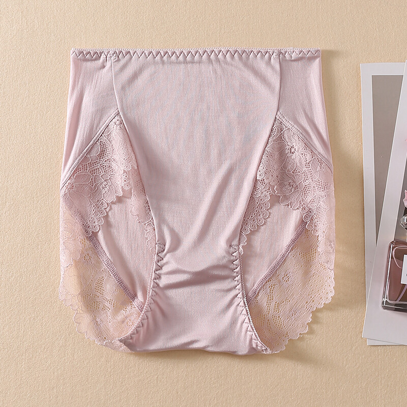 Large Ladies Nature Silk Briefs Thin Breathable Knickers High Waist Lace Pants