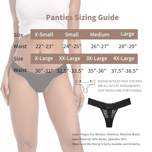 Pack 6 Seamless Lace Thongs for Women Plus Size 4X-Large 6 Pcs Black Thongs