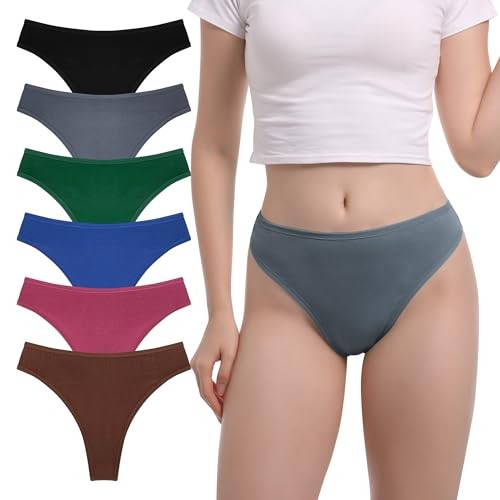 Women’s High Waisted Thong Panties – 95% Cotton 5% Spandex, T Large 6*pcs-as